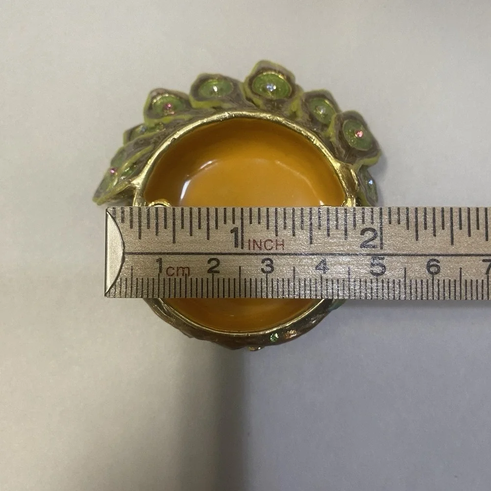 Enameled Rhinestone Peacock Trinket Box Jewelry Ring Holder Magnet Closure